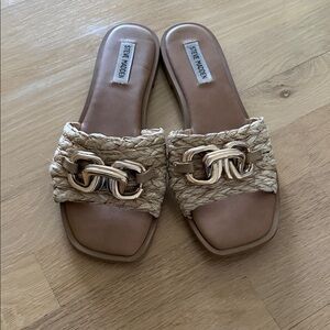 Steve Madden Woven Sandals with Gold Chain